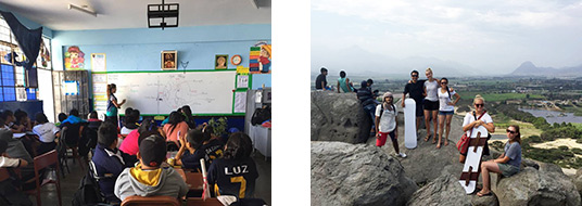 Emilie på skolen hun var frivilligt, og i hendes fritid med venner i Peru